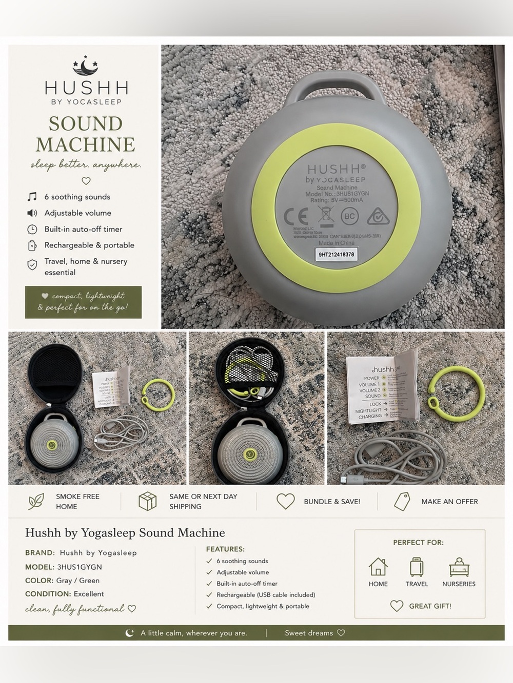 Yogasleep Hushh Portable White Noise Sound Machine + Travel Case